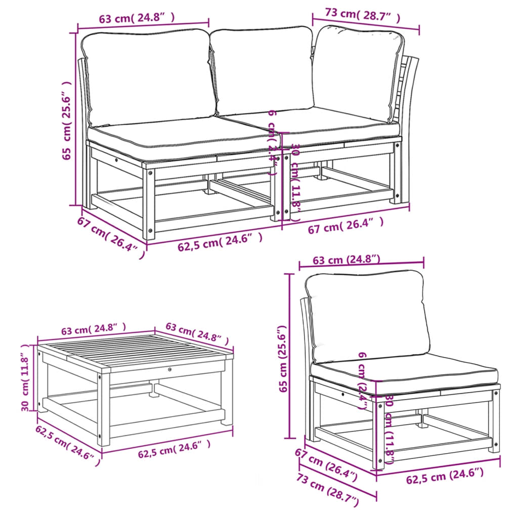 Set Salotto da Giardino 7 pz con Cuscini Legno Massello Acacia 3214323