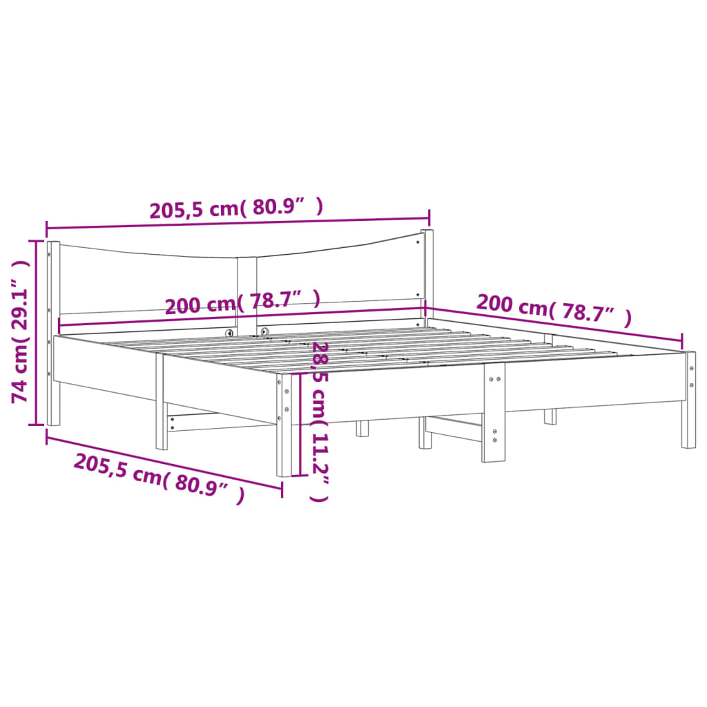 Giroletto con Testiera Bianco 200x200 cm Legno Massello di Pino 3216358