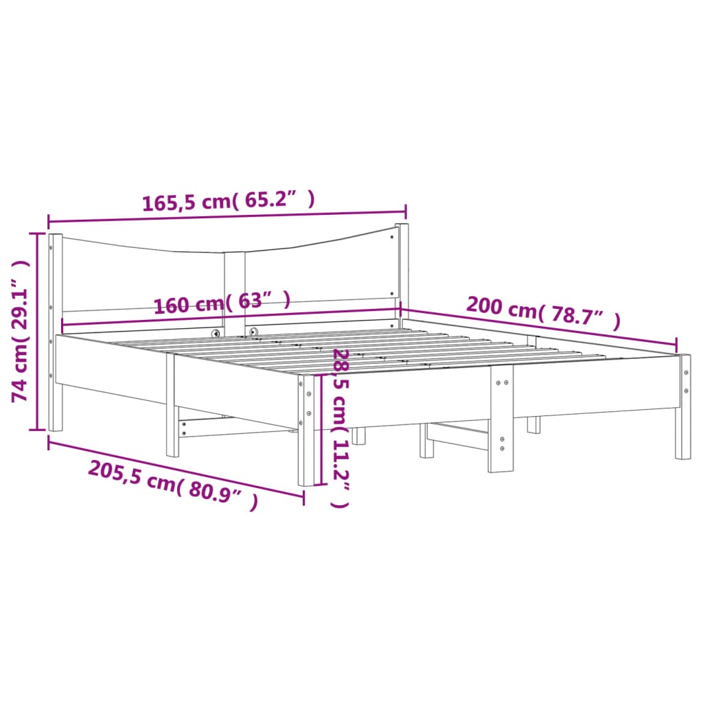 Giroletto con Testiera 160x200 cm in Legno Massello di Pino 3216363