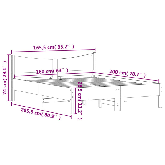 Giroletto con Testiera Bianco 160x200 cm Legno Massello di Pino 3216364