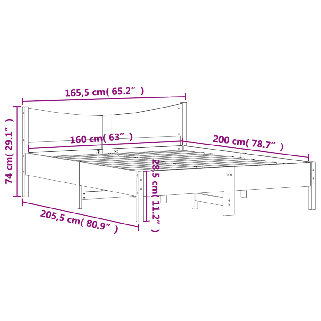 Giroletto con Testiera Marrone Cera 160x200 cm Massello Pino 3216365