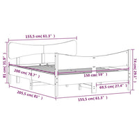 Giroletto con Testiera Marrone Cera 150x200 cm Massello Pino 3216380