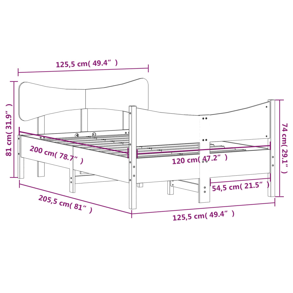 Giroletto con Testiera 120x200 cm in Legno Massello di Pino 3216384