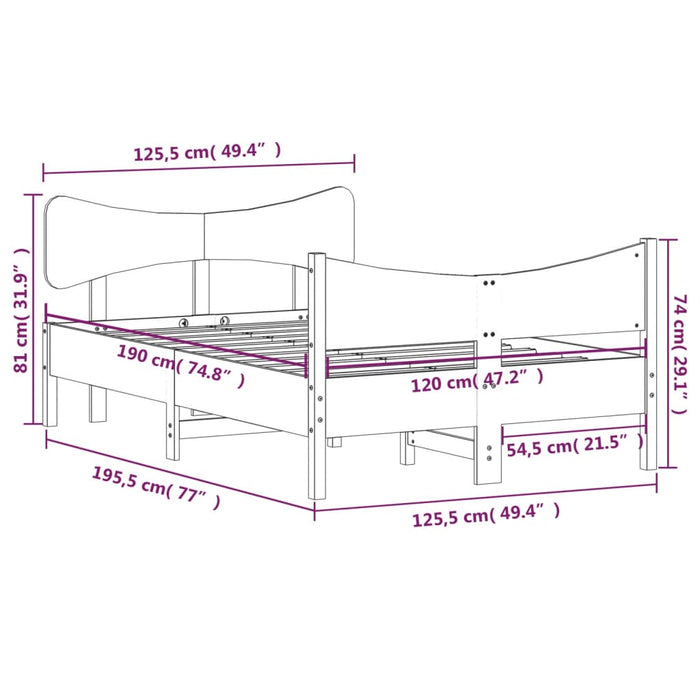 Giroletto con Testiera 120x190 cm in Legno Massello di Pino 3216399