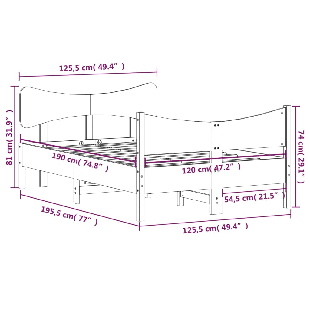 Letto senza Materasso Bianco 120x190 cm Legno Massello di Pino 3216400