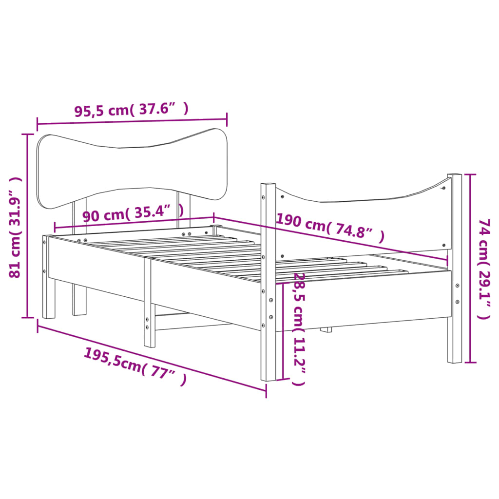 Letto senza Materasso Bianco 90x190 cm in Legno Massello Pino 3216403