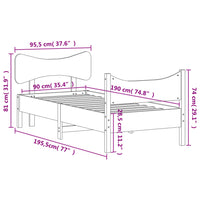 Letto senza Materasso Bianco 90x190 cm in Legno Massello Pino 3216403