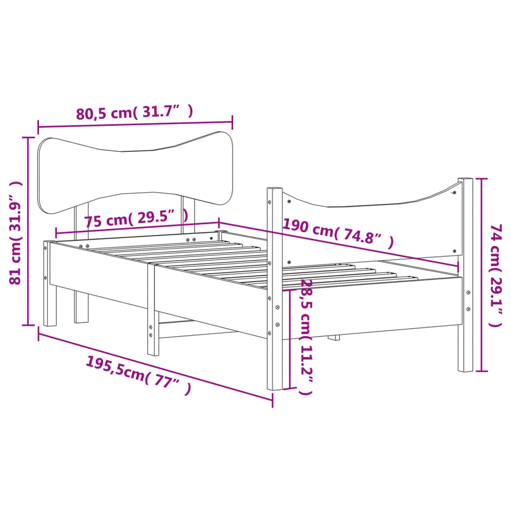 Giroletto con Testiera 75x190 cm in Legno Massello di Pino 3216405