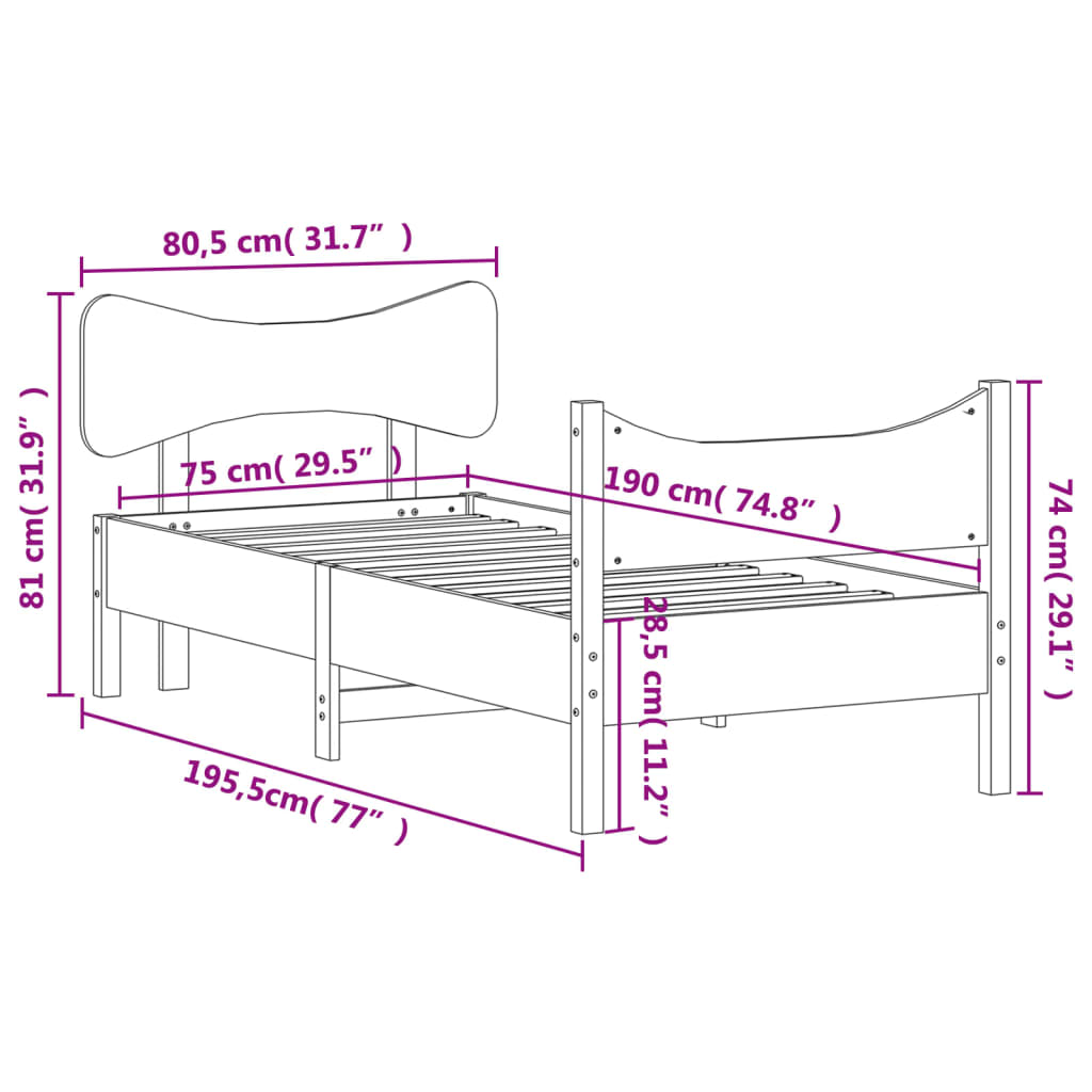 Giroletto con Testiera Marrone Cera 75x190 cm Massello Pino 3216407