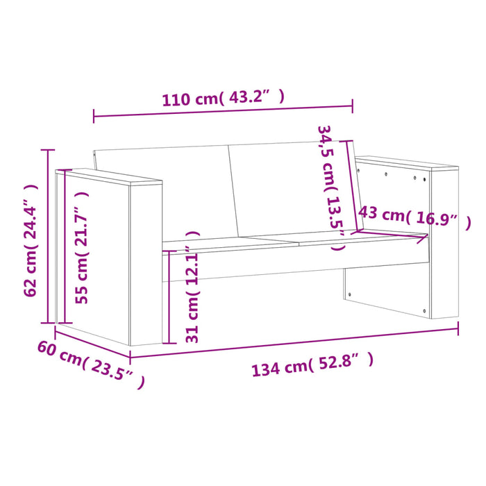 Divano da Giardino 2 Posti 134x60x62 cm Legno Massello di Pino 832369