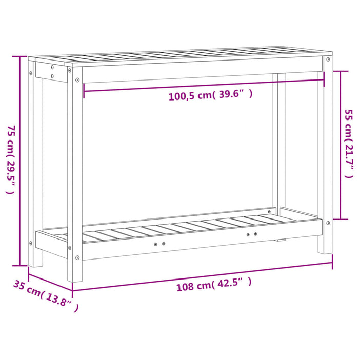 Tavolo Invaso con Ripiano 108x35x75 cm Legno Massello di Pino 832392