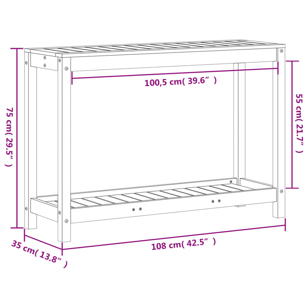 Tavolo Invaso con Ripiano Bianco 108x35x75 cm Massello Pino 832393