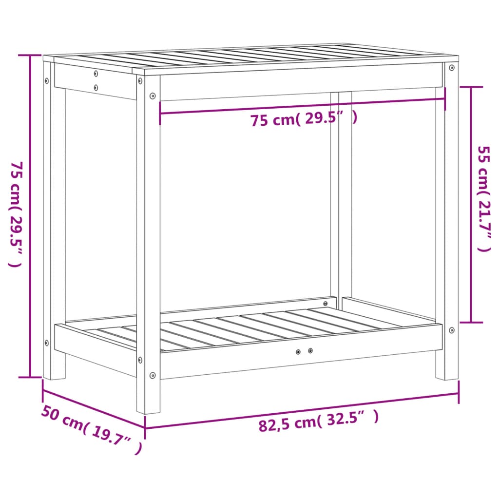 Tavolo Invaso con Ripiano 82,5x50x75 cm Legno Massello di Pino 832397