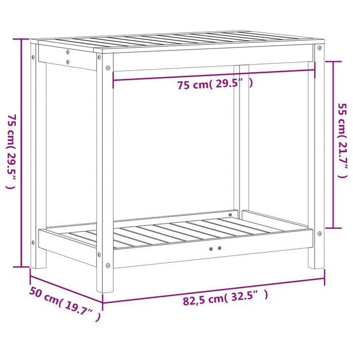 Tavolo Invaso con Ripiano 82,5x50x75 cm Legno Massello di Pino 832397