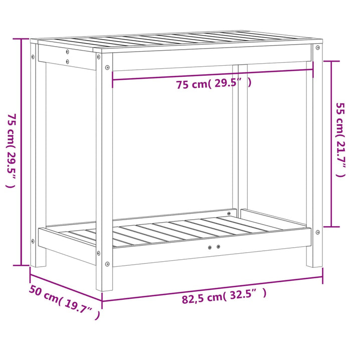 Tavolo Invaso con Ripiano 82,5x50x75 cm Legno Massello Douglas 832400