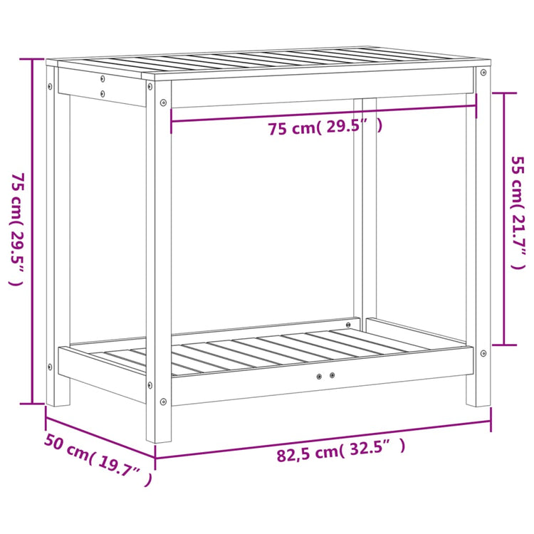 Tavolo Invaso con Ripiano 82,5x50x75cm Legno Impregnato di Pino 832401