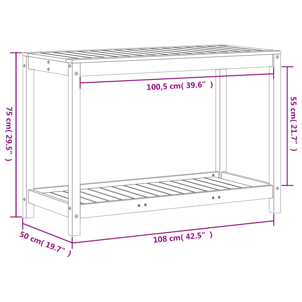 Tavolo Invaso con Ripiano 108x50x75 cm Legno Massello di Pino 832402