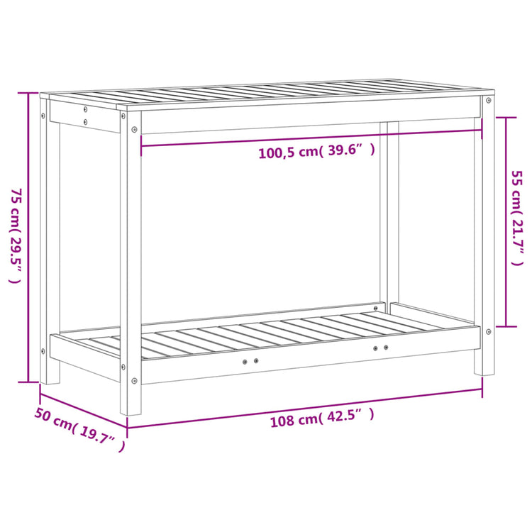 Tavolo Invaso con Ripiano 108x50x75 cm Legno Massello di Pino 832402