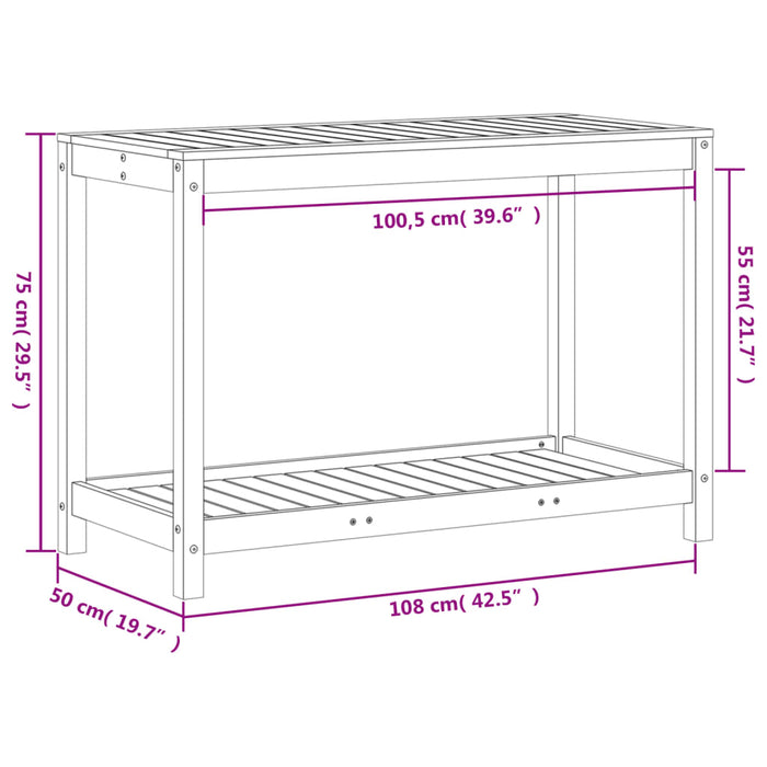 Tavolo Invaso con Ripiano Bianco 108x50x75 cm Massello Pino 832403