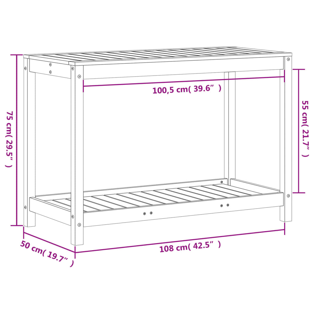 Tavolo Invaso con Ripiano 108x50x75 cm Legno Massello Douglas 832405