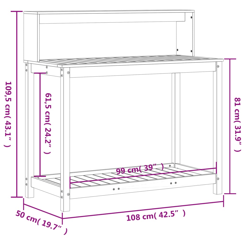 Tavolo Invaso con Ripiani 108x50x109,5 cm Legno Massello Pino 832412