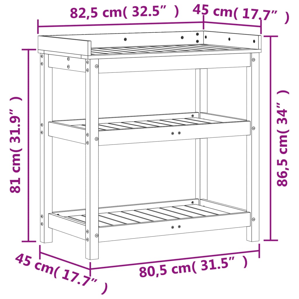 Tavolo Invaso con Ripiani 82,5x45x86,5 cm Legno Massello Pino 832432