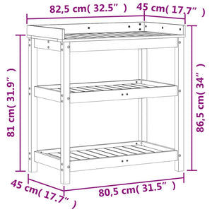 Tavolo Invaso con Ripiani 82,5x45x86,5 cm Legno Massello Pino 832432