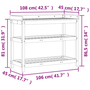 Tavolo Invaso con Ripiani 108x45x86,5 cm Legno Massello di Pino 832437