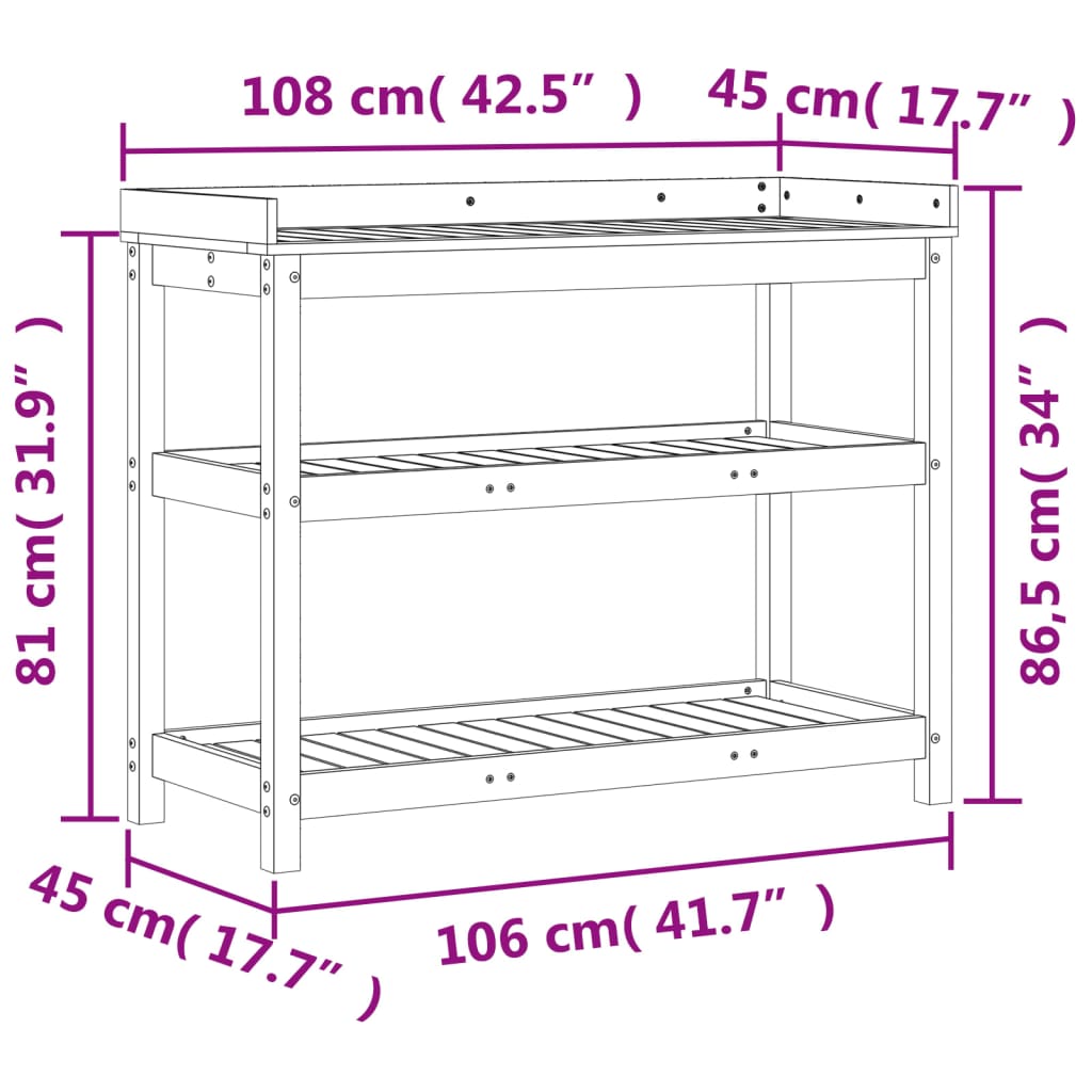 Tavolo Invaso con Ripiani 108x45x86,5 cm Legno Massello Douglas 832440