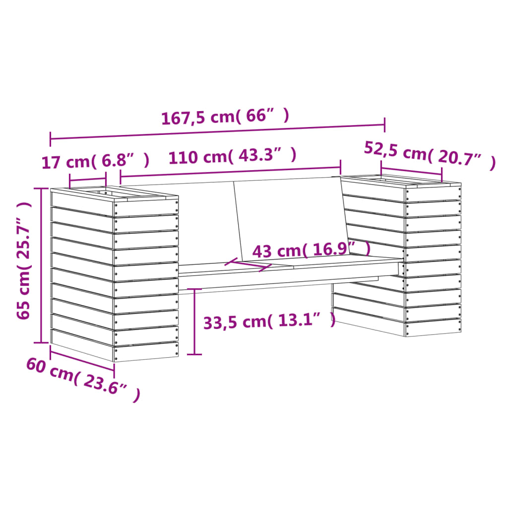 Panchina con Fioriera 167,5x60x65 cm in Legno Massello di Pino 832543