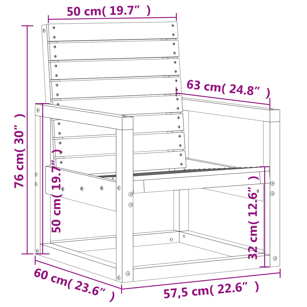 Sedia da Giardino 57,5x63x76 cm in Legno Massello di Pino 832547