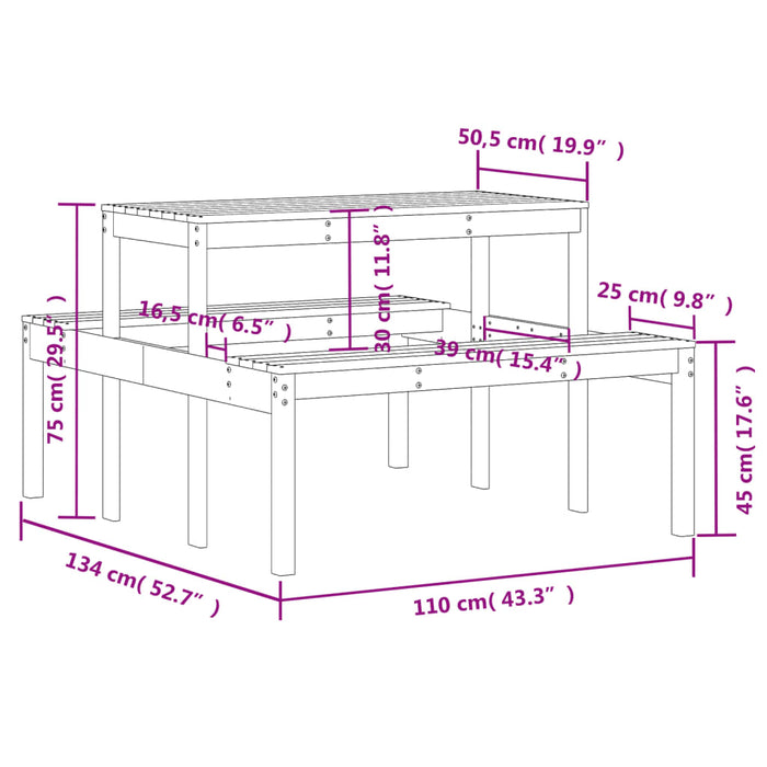 Tavolo da Picnic 110x134x75 cm in Legno Massello di Douglas 832560