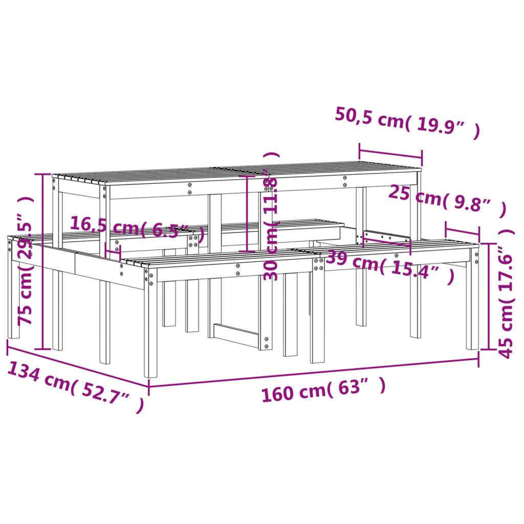 Tavolo da Picnic 160x134x75 cm in Legno Impregnato di Pino 832566