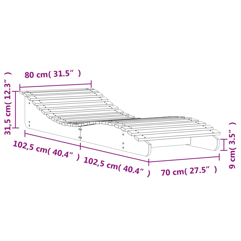 Lettino Prendisole Bianco 205x80x31,5 cm in Legno Massello Pino 832585