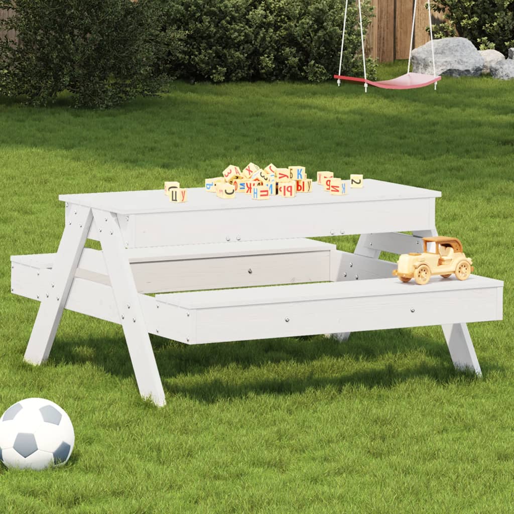 Tavolo Picnic con Sabbiera Bambini Bianco Legno Massello Pinocod mxl 89480