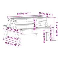 Tavolo da Picnic per Bambini 88x97x52 cm Legno Massello Douglas 832599