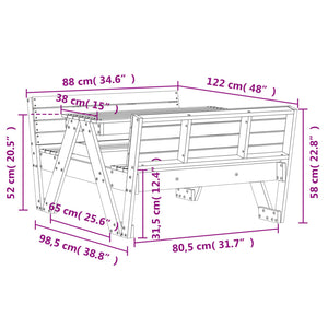 Tavolo da Picnic per Bambini 88x122x58cm Legno Massello di Pino 832601