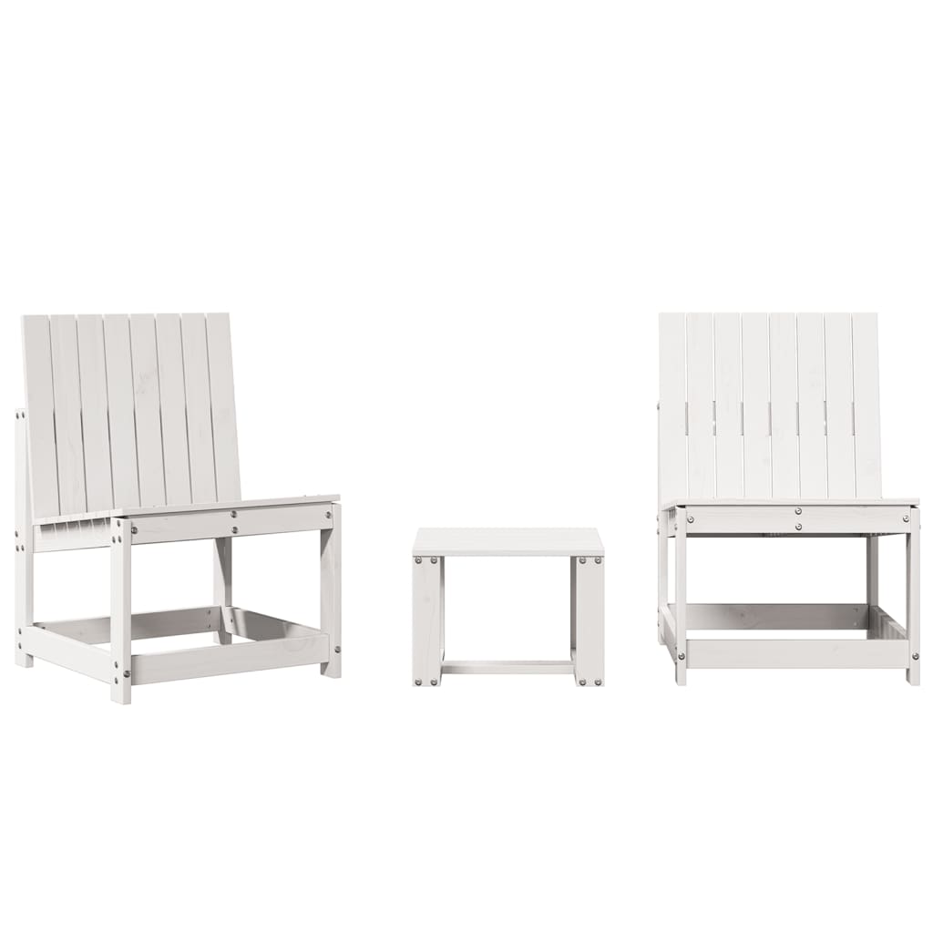 Set Salotto da Giardino 3 pz Bianco in Legno Massello di Pino 832621