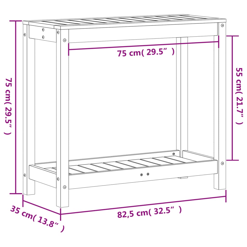 Tavolo Invasatura Ripiano Marrone Cera 82,5x35x75 Massello Pino 844629