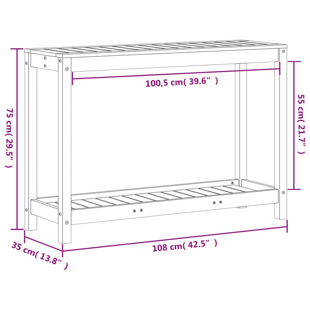 Tavolo Invasatura Ripiano Marrone Cera 108x35x75 Massello Pino 844630