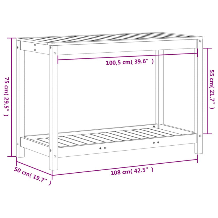 Tavolo Invasatura Ripiano Marrone Cera 108x50x75 Massello Pino 844632