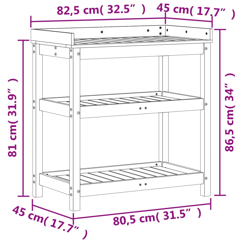 Tavolo Invaso con Ripiani Marrone 82,5x45x86,5 cm Massello Pino 844638