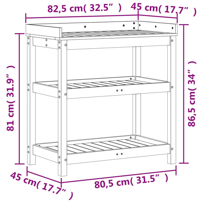 Tavolo Invaso con Ripiani Marrone 82,5x45x86,5 cm Massello Pino 844638