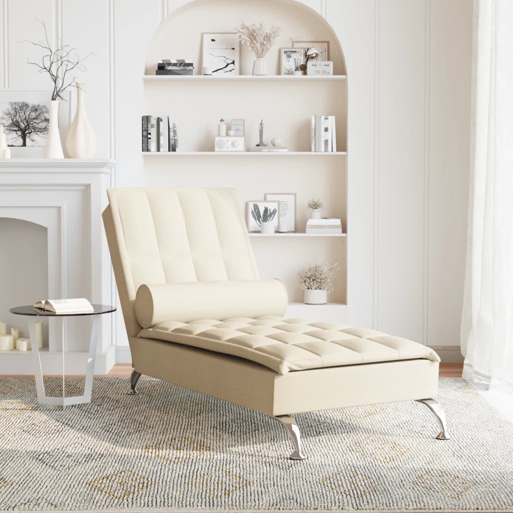 Chaise Longue Massaggi con Capezzale Crema in Tessuto 379448