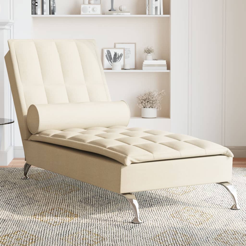 Chaise Longue Massaggi con Capezzale Crema in Tessuto 379448