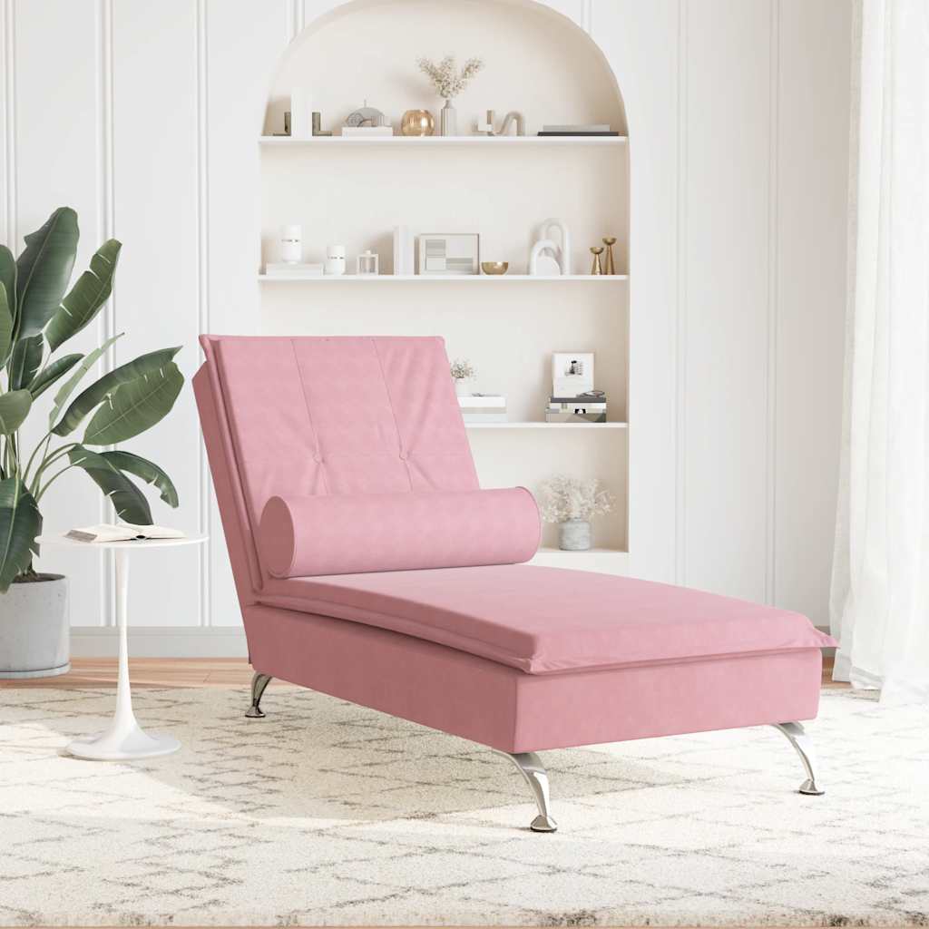 Chaise Longue Massaggi con Cuscino Rosa in Velluto 379453