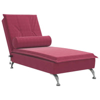 Chaise Longue Massaggi con Cuscino a Rullo Rosso Vino Velluto 379454