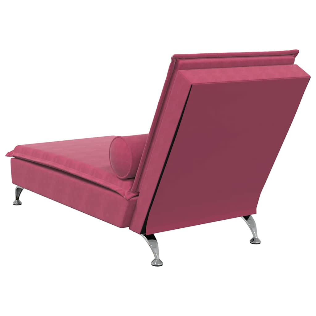 Chaise Longue Massaggi con Cuscino a Rullo Rosso Vino Velluto 379454