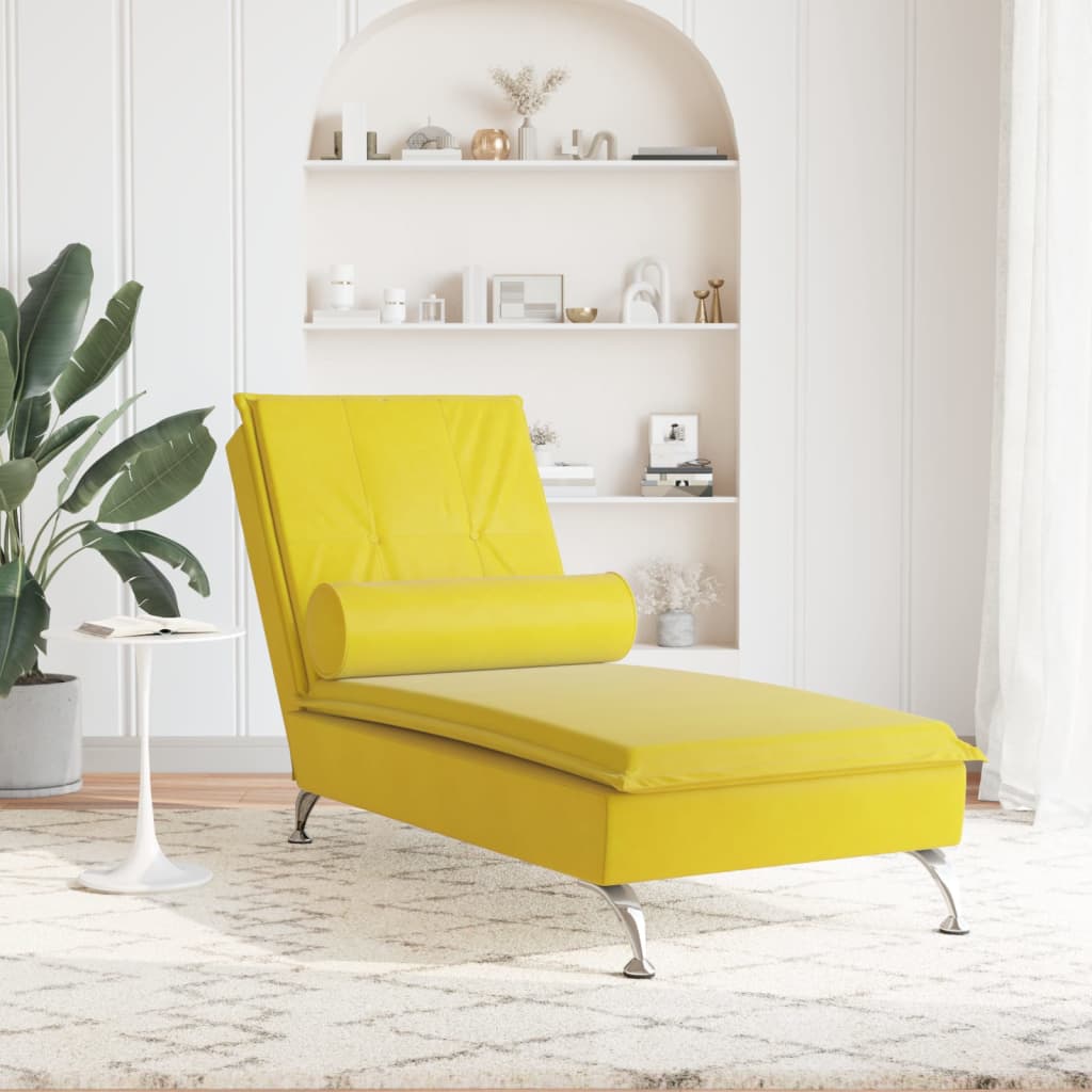 Chaise Longue Massaggi con Cuscino a Rullo Giallo in Velluto 379456