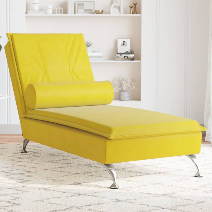 Chaise Longue Massaggi con Cuscino a Rullo Giallo in Velluto 379456